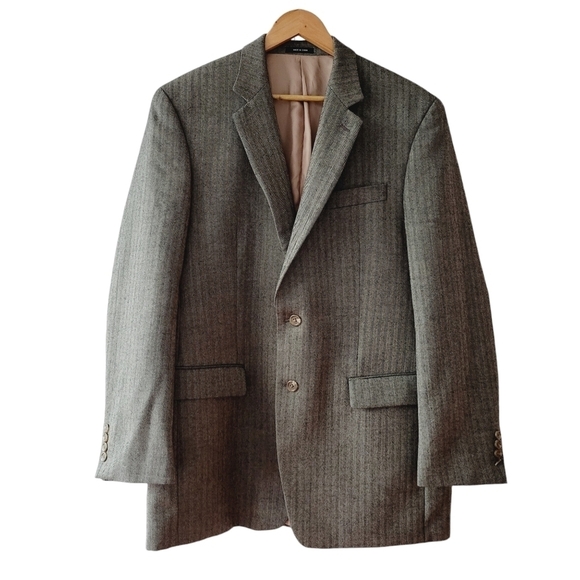 Lauren Ralph Lauren Brown Herringbone Wool Blazer - Picture 1 of 15